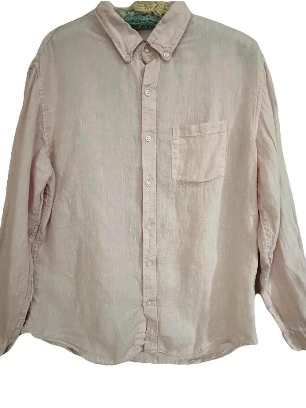 J.Crew Men’s Slim Fit 100% Linen Pastel Pink Long Sleeve Button Up Shirt Sz L - Picture 2 of 9
